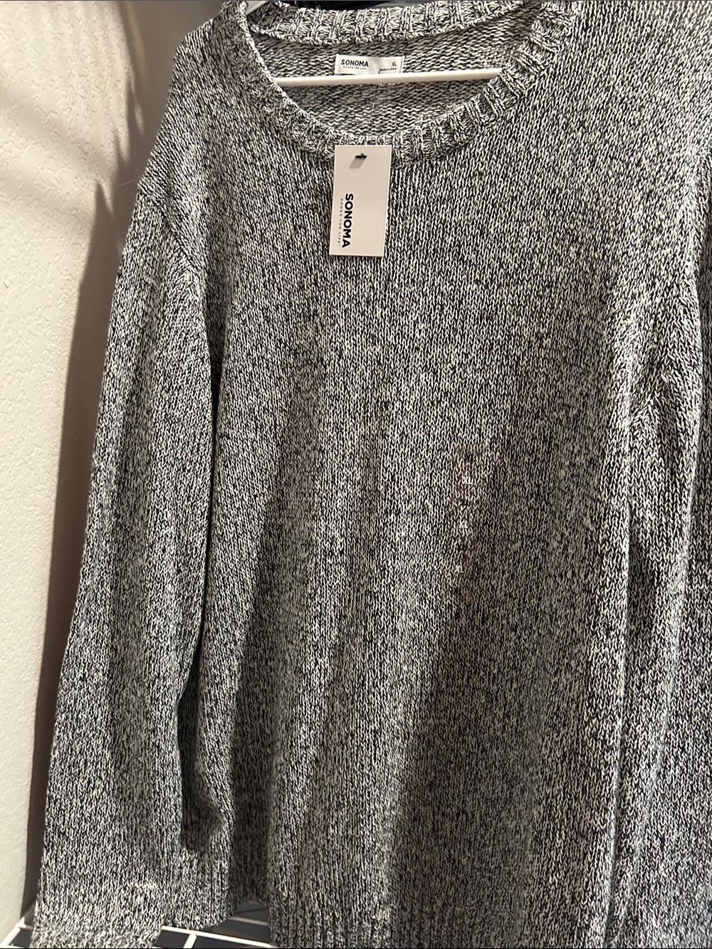 Sonoma Marled Gray and White Knit Crew Sweater